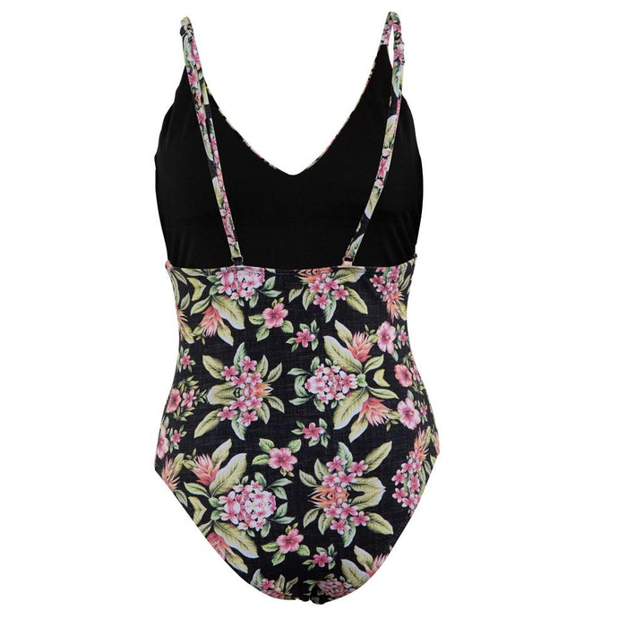 Traje de Baño Strap Ajustable Negro Floreado