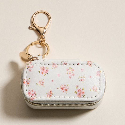 Travel Jewelry Case Keychain-Pink Floral