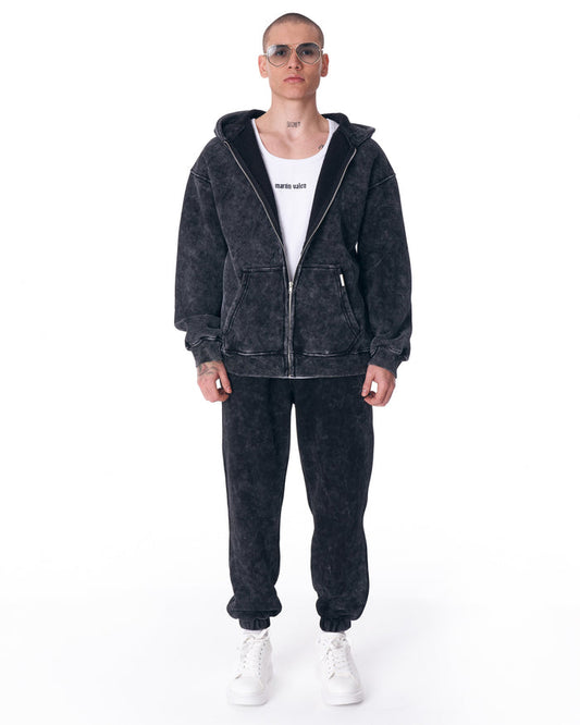 Martin Valen Urban Style washed anthracite tracksuit with zipper, front mid-body view showing hood and kangaroo pockets