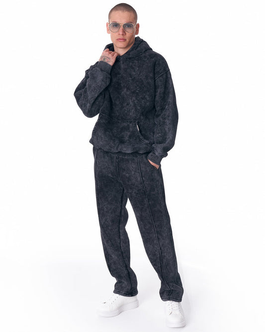 Martin Valen Urban Style washed anthracite tracksuit, mid-body front view showing hooded sweatshirt and kangaroo pocket
