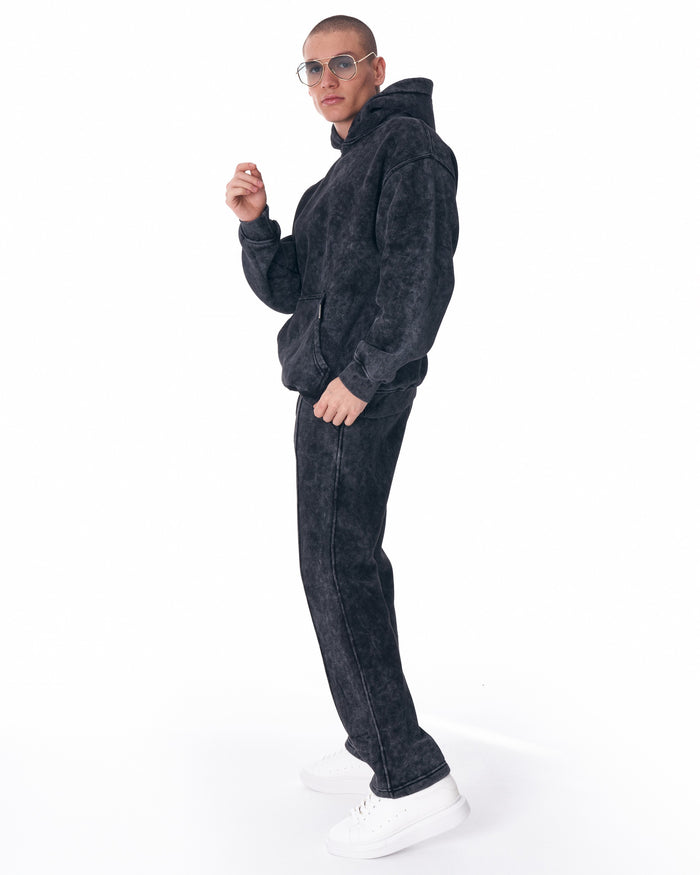Martin Valen Urban Style washed anthracite tracksuit, side mid-body view showing hood and kangaroo pocket