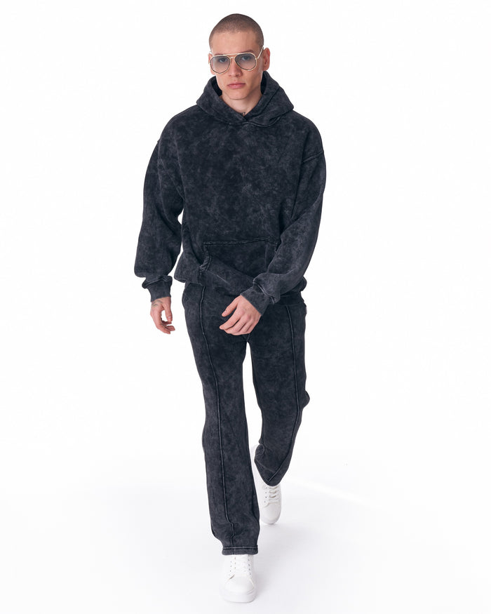 Martin Valen Urban Style washed anthracite tracksuit, front mid-body view with hood and kangaroo pocket