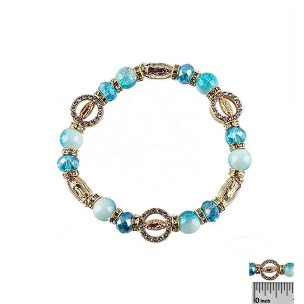 Virgin Mary Religious Charm Stretch Bracelet – Crystal Beaded Rosary Jewelry (Item #IBR-3894) (IBR-3894)