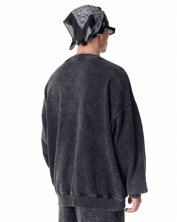 Martin Valen washed gray oversized tracksuit top for men, rear view showing ribbed hem
