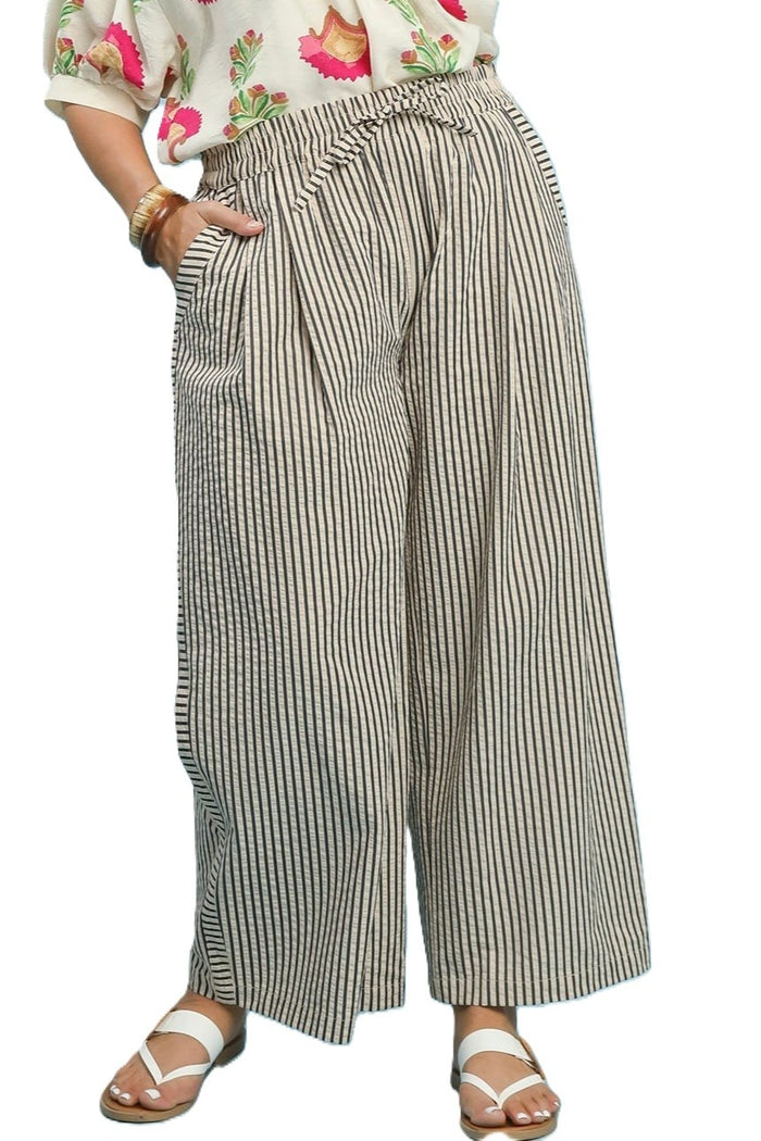 What a Feeling Latte & Black Linen Striped Pants - Umgee