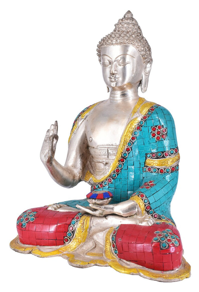 White Whale Brass Buddha Statue Yoga Mudra Statue for Home Decor Entrance Office Table Living Room Meditation Luck Gift Feng Shui