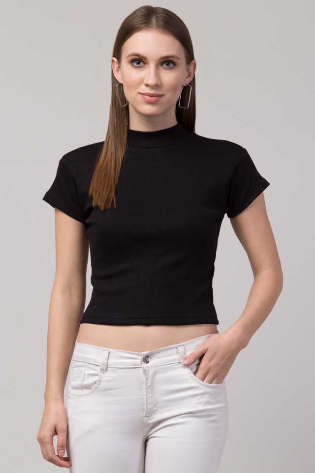 Whitewhale Casual Regular Sleeves Solid Women Black Top