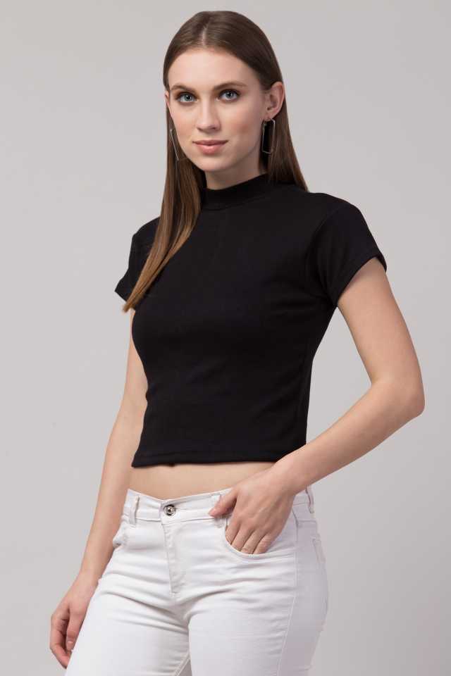 Whitewhale Casual Regular Sleeves Solid Women Black Top