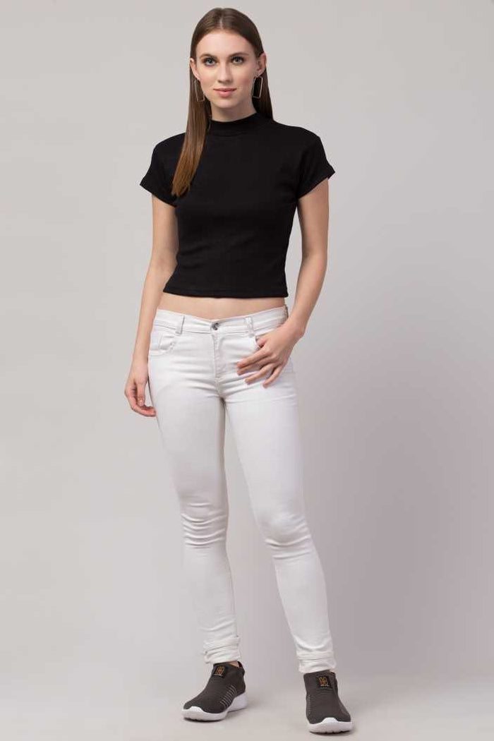 Whitewhale Casual Regular Sleeves Solid Women Black Top