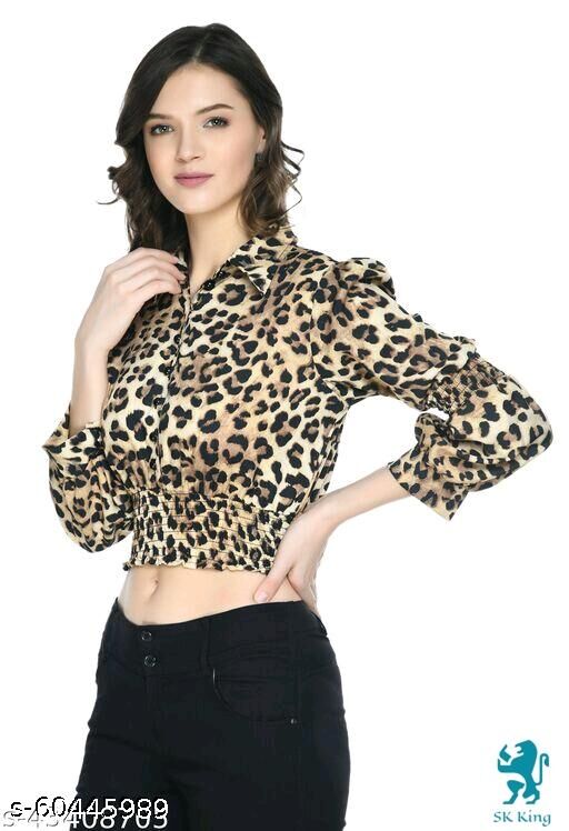 Whitewhale Women's Crepe Animal Printed Full Sleeves Tops