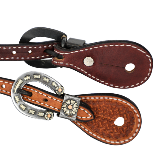 Wildfire Saddlery | Youth Spur Straps Cowboy Golden Spider Stamp with Custom Buckles