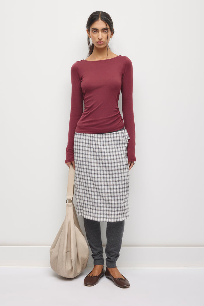 Women's Ruched Boatneck Top in Tawny Port