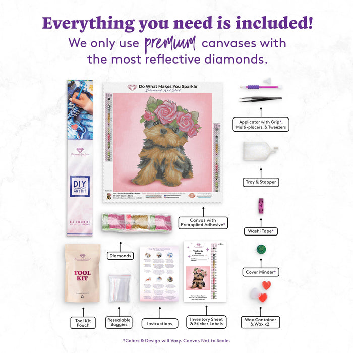 Yorkie & Roses - Diamond Art Club DIY Kit