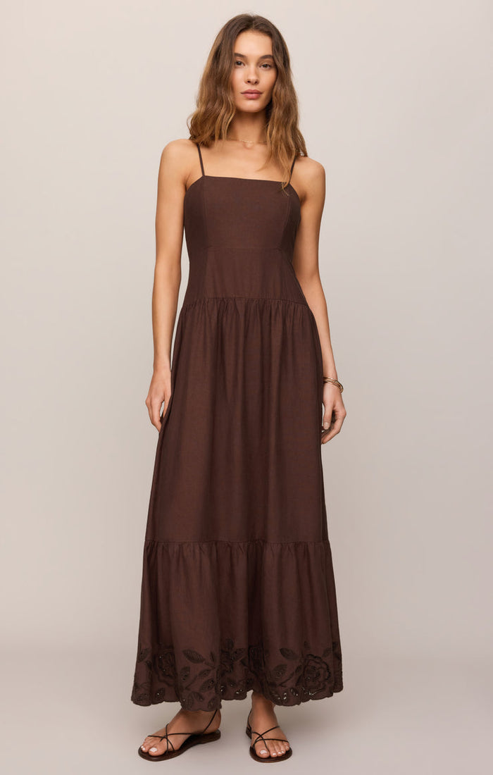 Z Supply Esti Embroidered Maxi Dress in Chocolate Cherry