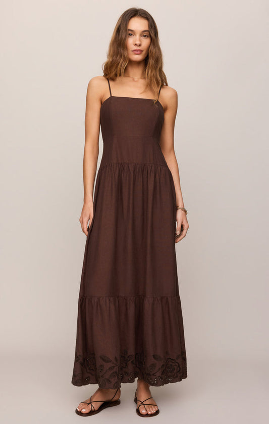 Z Supply Esti Embroidered Maxi Dress in Chocolate Cherry