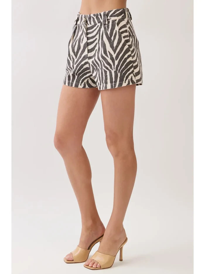 Zebra Print High Waist Tailored Shorts